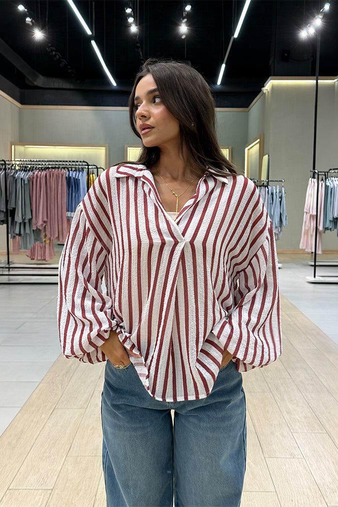 Relaxed Striped Collared Blouse