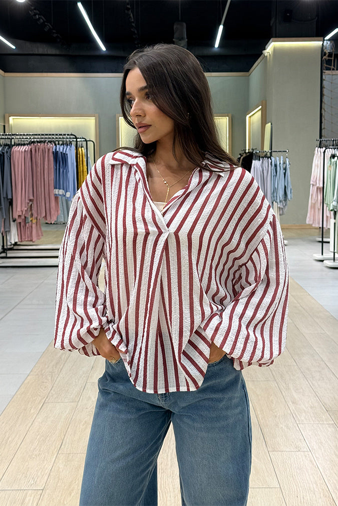 Relaxed Striped Collared Blouse