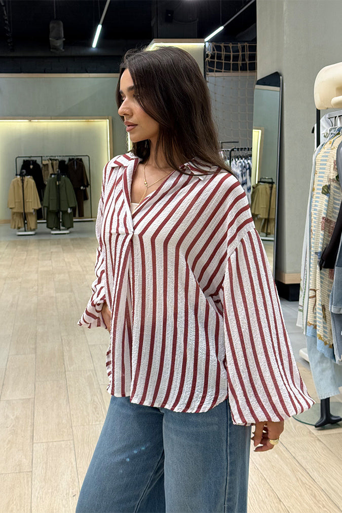 Relaxed Striped Collared Blouse
