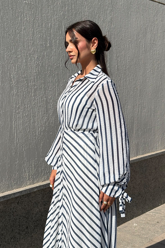 Striped Button-Front Maxi Dress