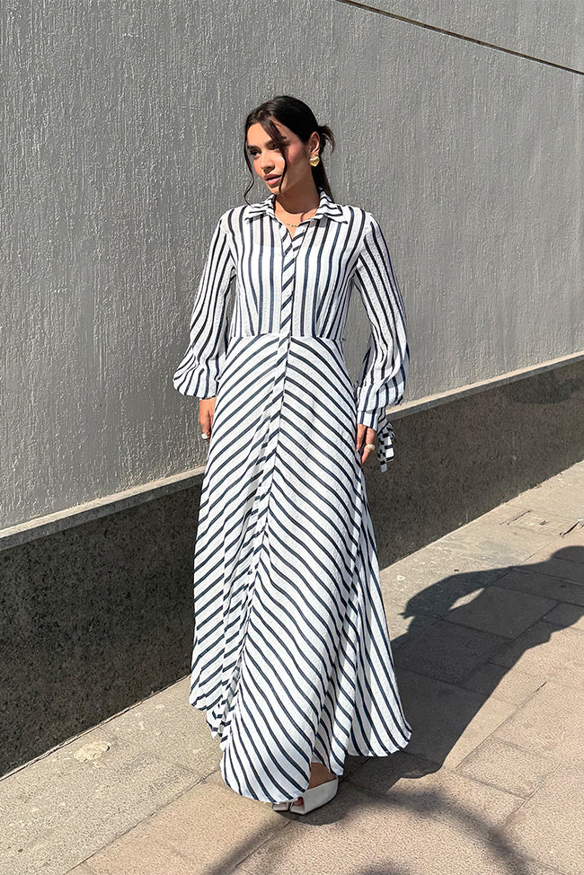 Striped Button-Front Maxi Dress