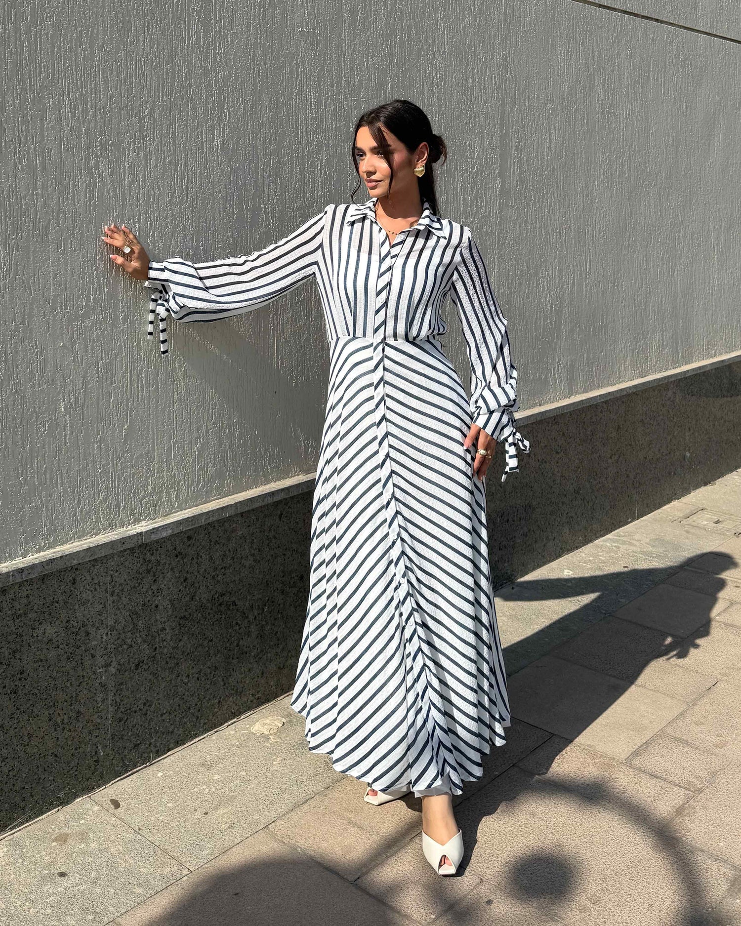 Striped Button-Front Maxi Dress