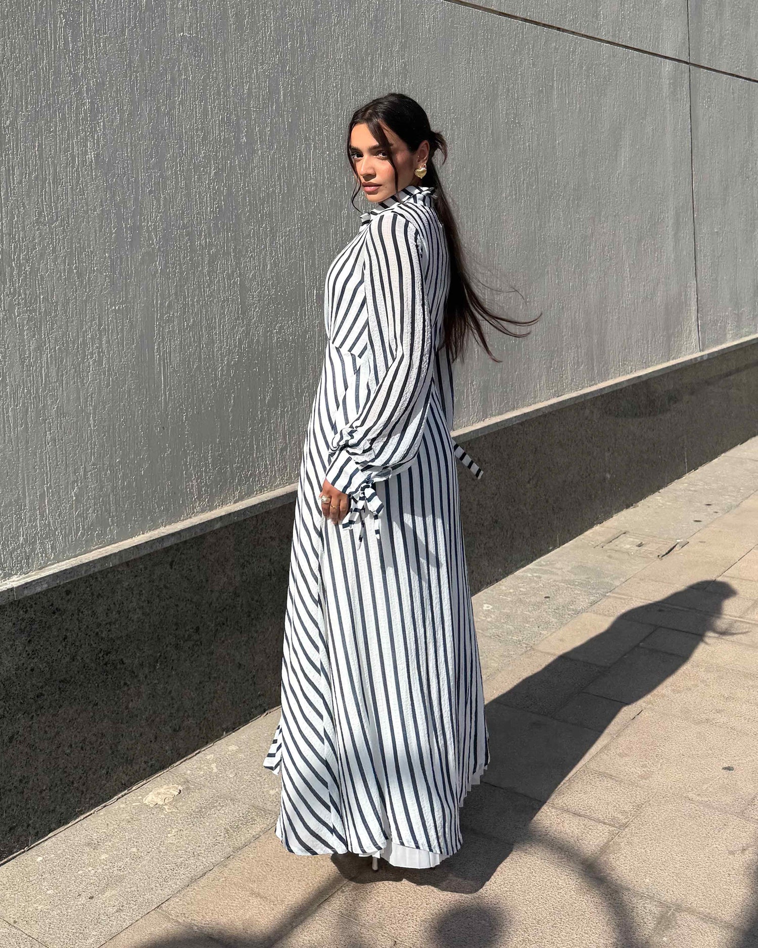 Striped Button-Front Maxi Dress