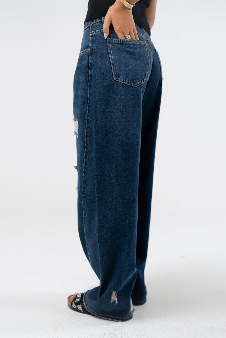 Relaxed Wide-Leg Distressed Jeans
