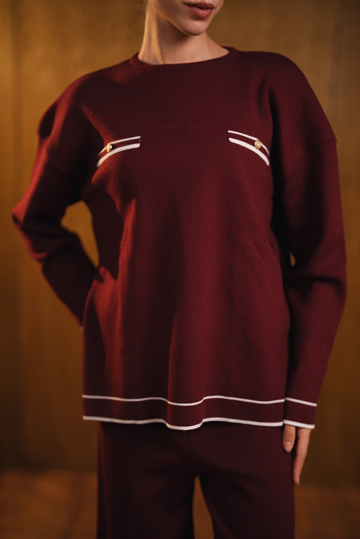 Knit Trimmed Hoodie Top