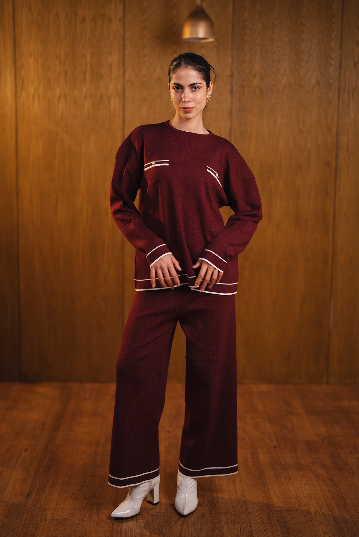 Knit Trimmed Hoodie Top