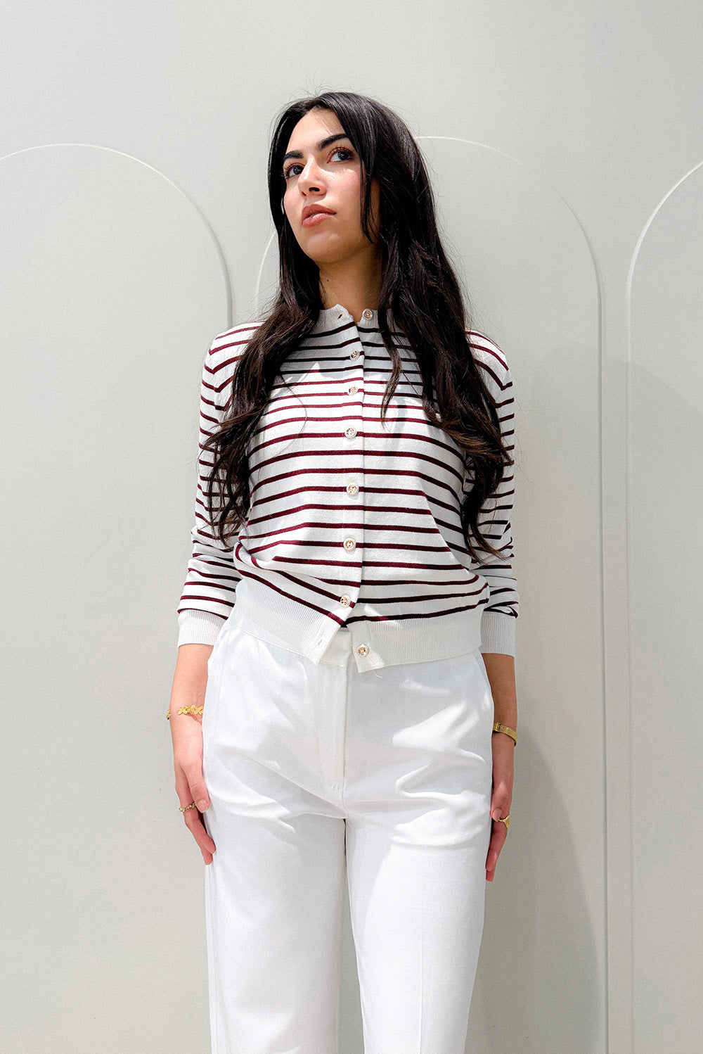 Striped Button-Down Cardigan