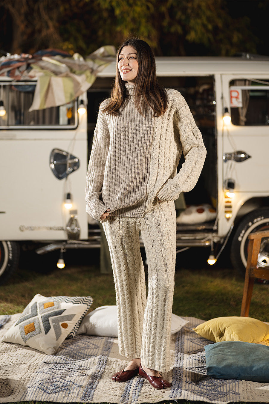 Cable-Knit Wide-Leg Pants