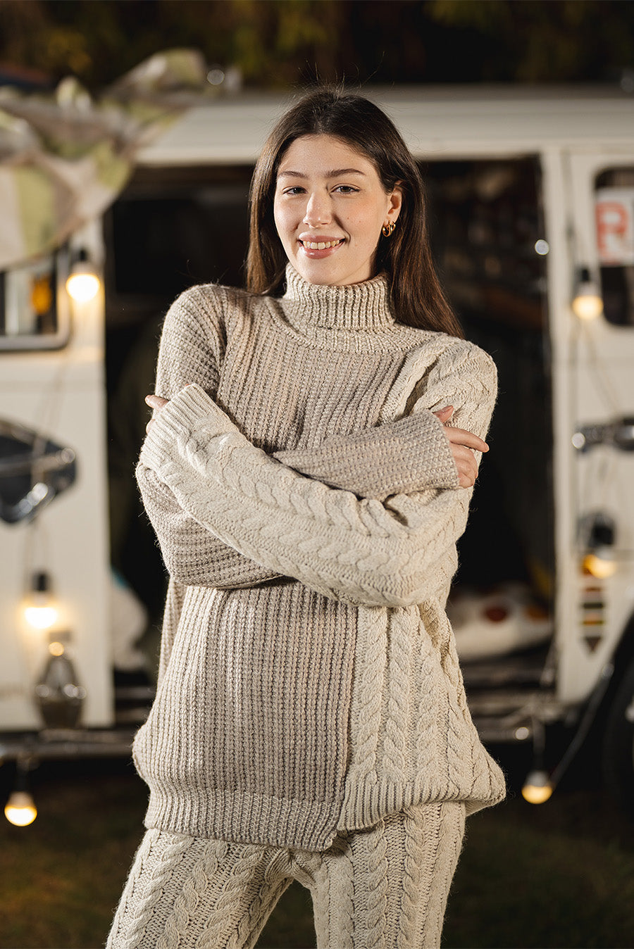 Cable-Knit High-Neck Sweater