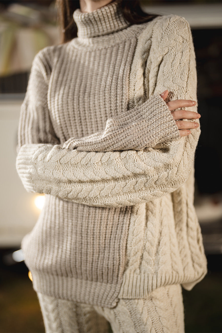Cable-Knit High-Neck Sweater