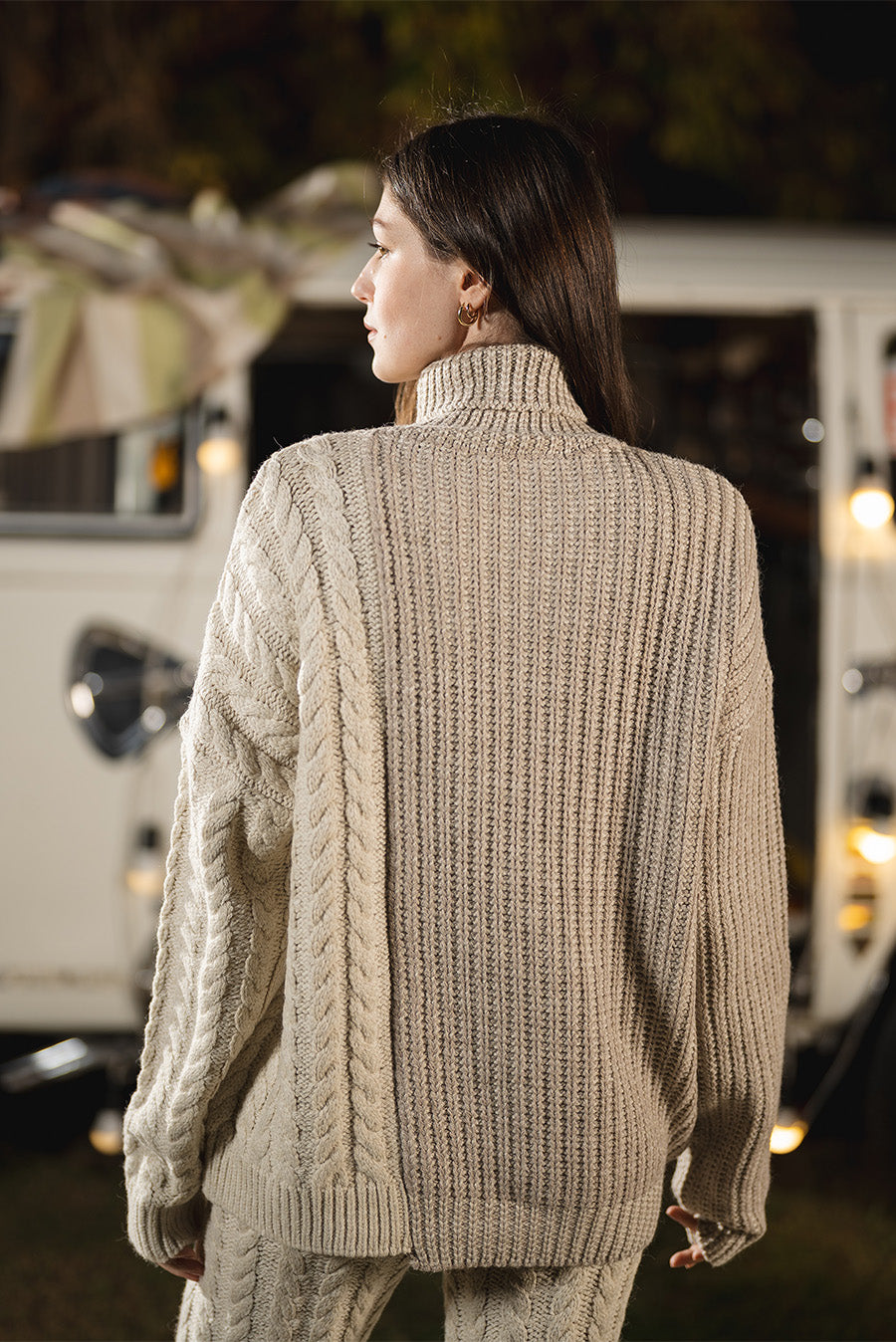 Cable-Knit High-Neck Sweater