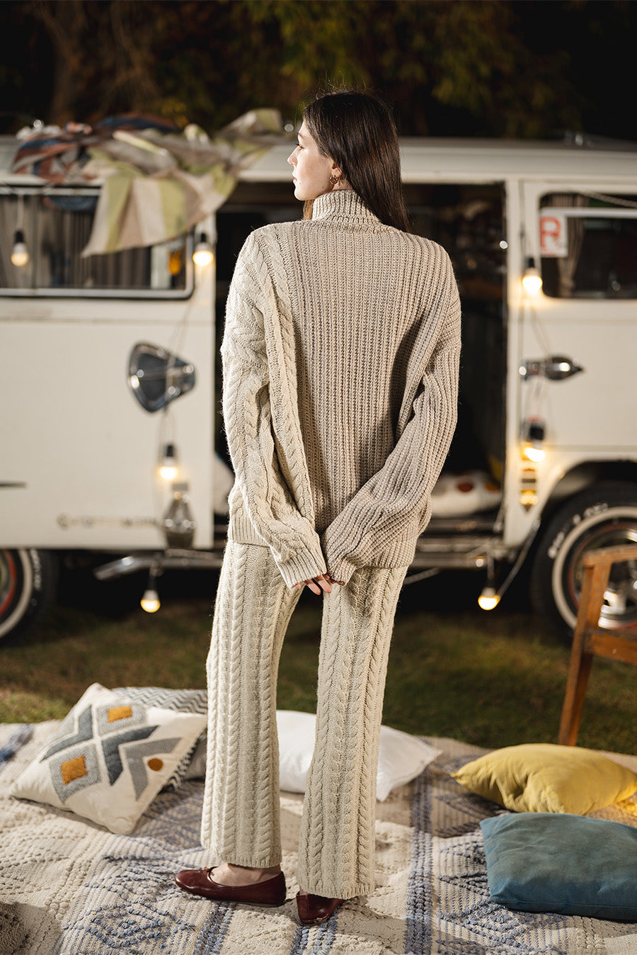 Cable-Knit Wide-Leg Pants