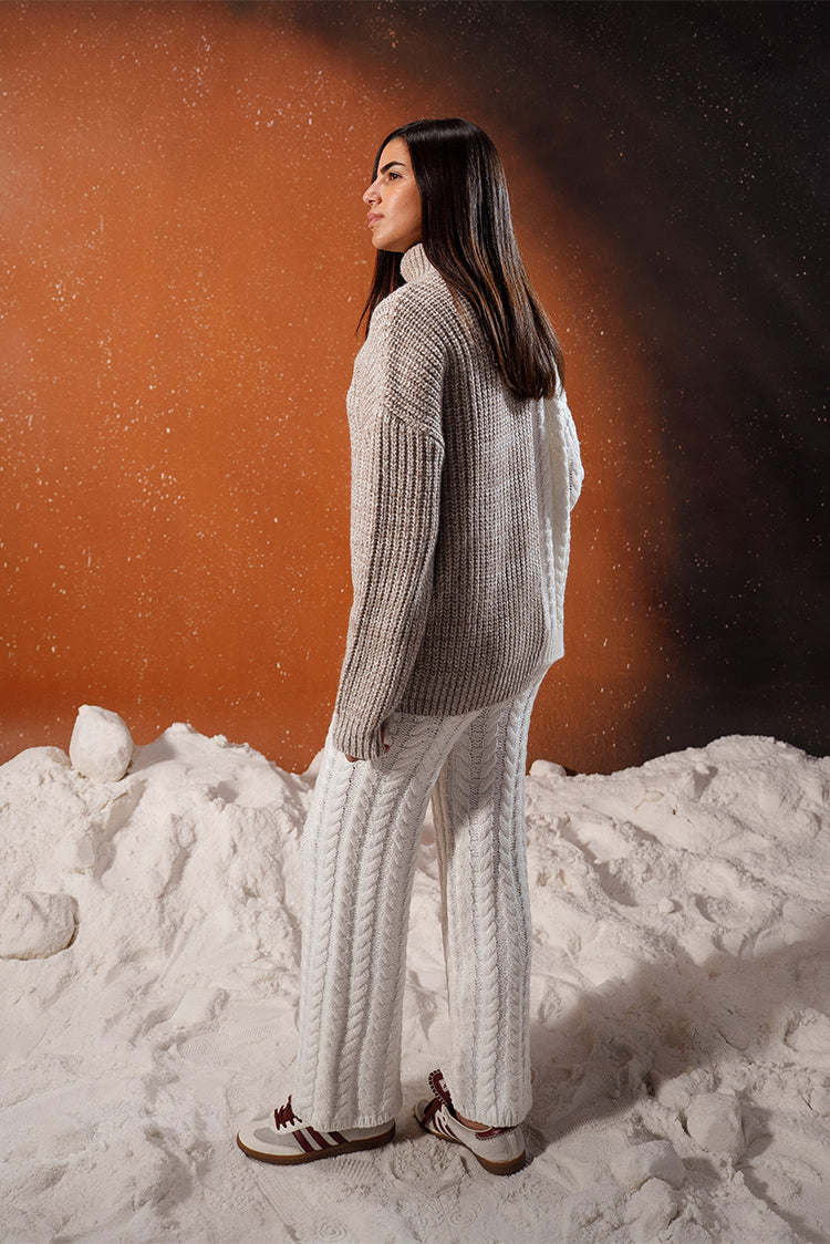 Cable-Knit Wide-Leg Pants