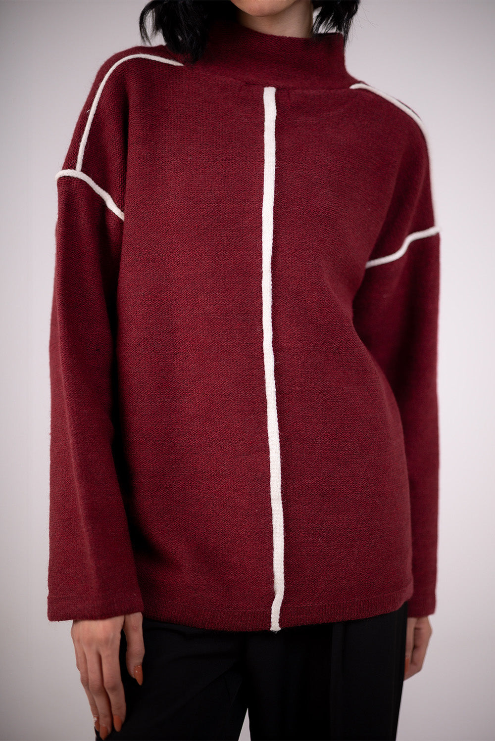 High-Neck Minimal Knit Sweater