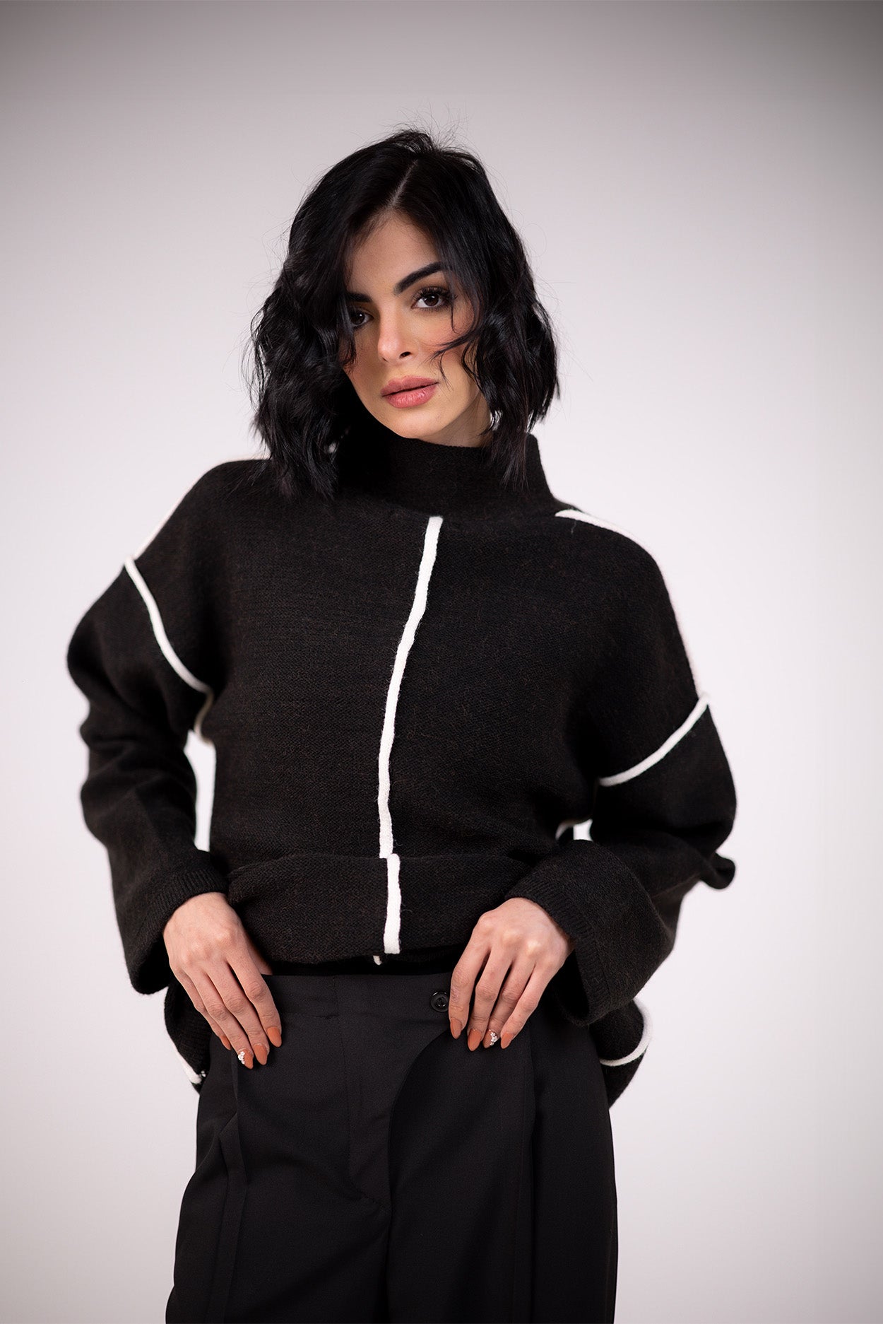 High-Neck Minimal Knit Sweater