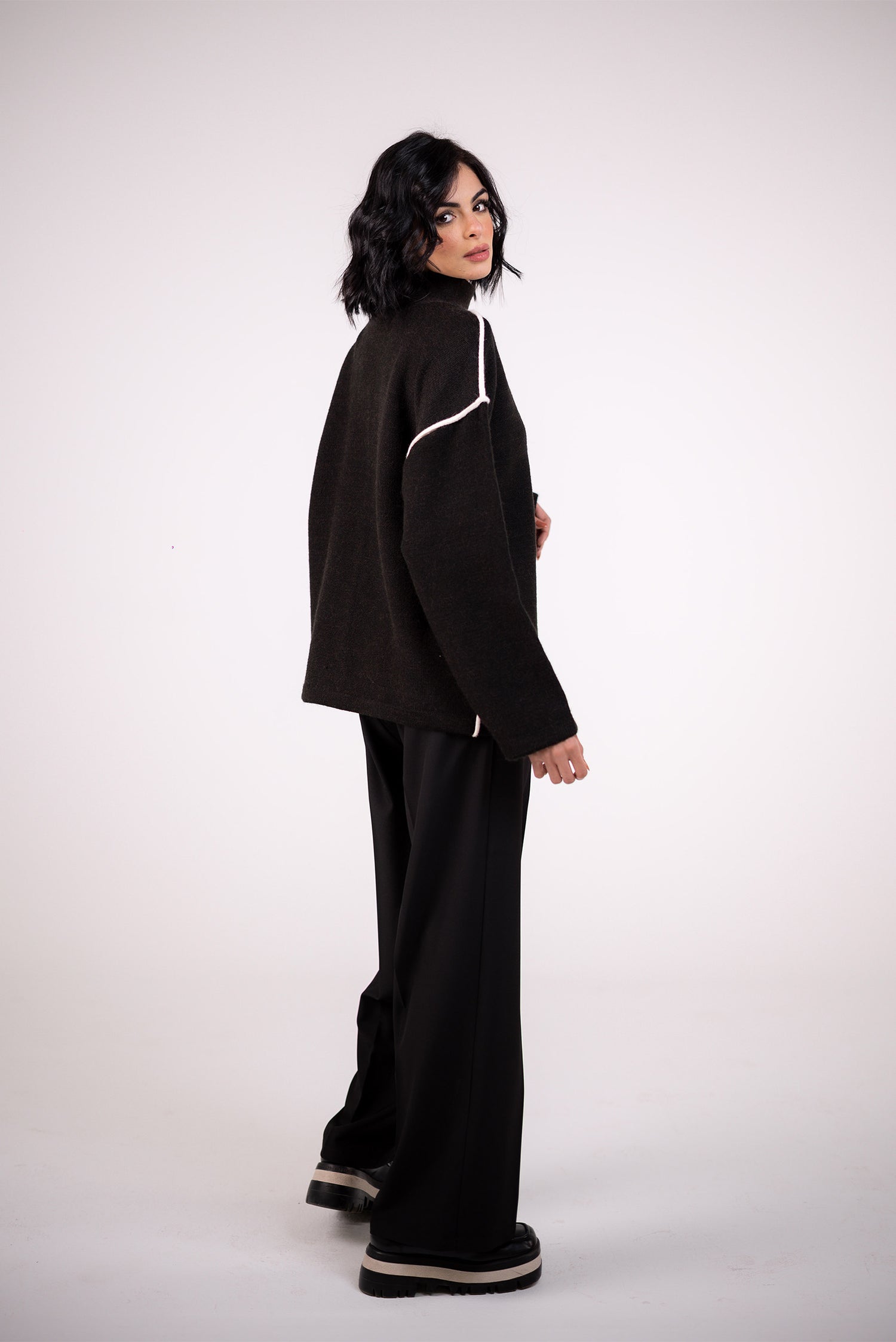 High-Neck Minimal Knit Sweater