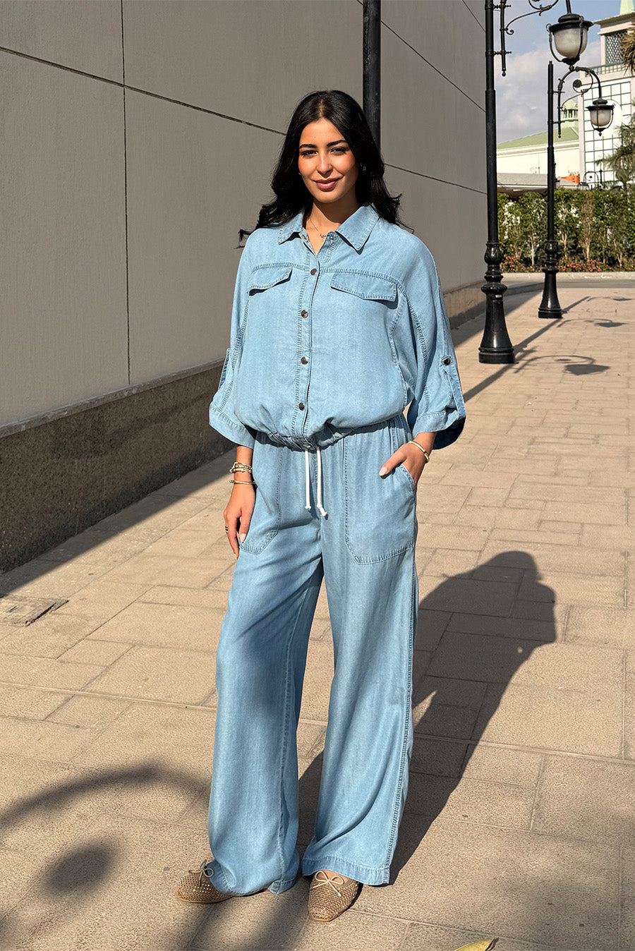 Wide-Leg Denim Pants